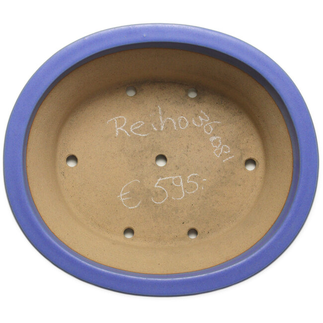 Oval blue bonsai pot by Seizan (Reihou, Kataoka Katsushi, master Seizan kiln) - 412 x 360 x 138 mm