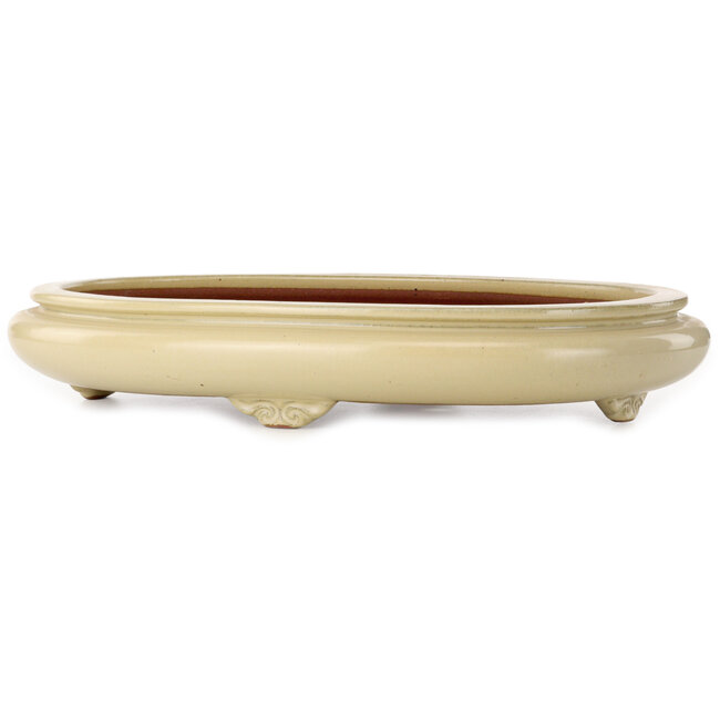 Oval beige bonsai pot by Seizan (Reihou, Kataoka Katsushi, master Seizan kiln) - 520 x 355 x 90 mm