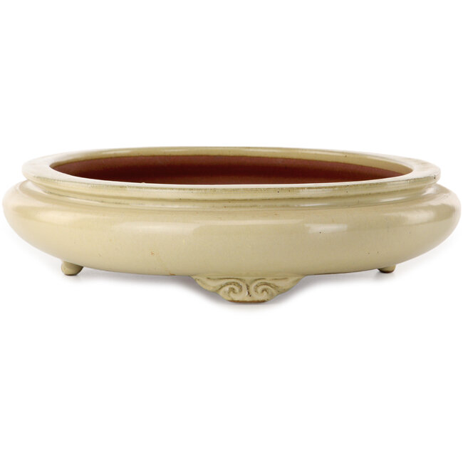Maceta ovalada para bonsái beige de Seizan (Reihou, Kataoka Katsushi, maestro del horno Seizan) - 520 x 355 x 90 mm