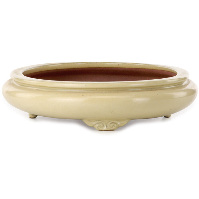 Ovale beige bonsaipot van Seizan (Reihou, Kataoka Katsushi, meester Seizan oven) - 520 x 355 x 90 mm