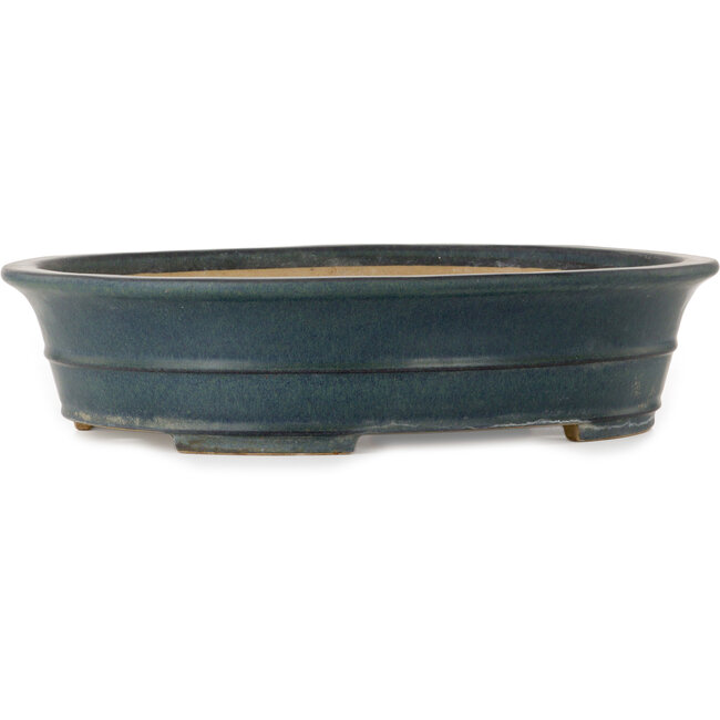 Oval green bonsai pot by Seizan (Reihou, Kataoka Katsushi, master Seizan kiln) - 495 x 398 x 120 mm