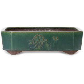  Yamaaki Maceta rectangular para bonsái verde de 432 mm de Yamaaki Toshio (tercera generación), Tokoname, Japón