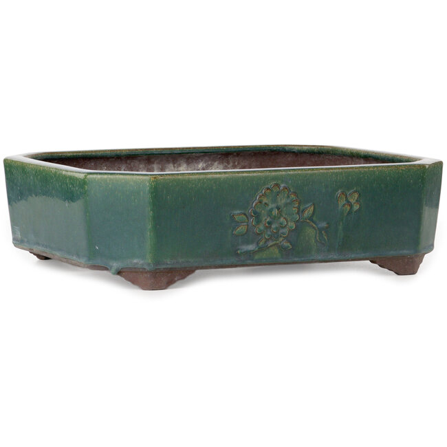 Vaso bonsai rettangolare verde di Yamaaki Toshio (terza generazione) - 432 x 353 x 120 mm