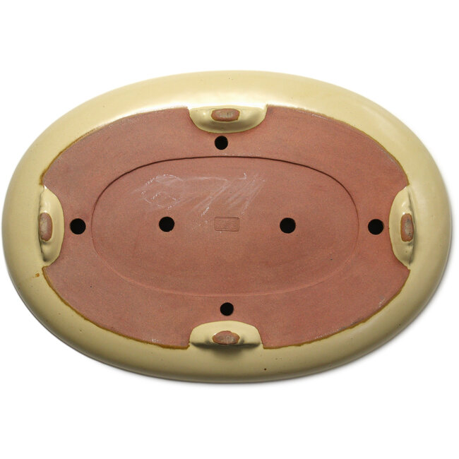 Pot à bonsaï ovale beige par Seizan (Reihou, Kataoka Katsushi, maître four Seizan) - 520 x 355 x 90 mm
