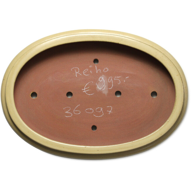 Maceta ovalada para bonsái beige de Seizan (Reihou, Kataoka Katsushi, maestro del horno Seizan) - 520 x 355 x 90 mm