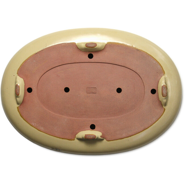 Oval beige bonsai pot by Seizan (Reihou, Kataoka Katsushi, master Seizan kiln) - 565 x 395 x 90 mm