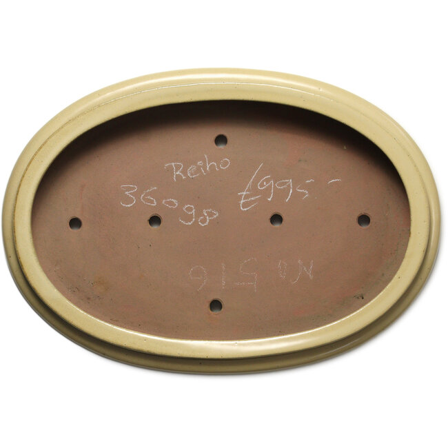Oval beige bonsai pot by Seizan (Reihou, Kataoka Katsushi, master Seizan kiln) - 565 x 395 x 90 mm