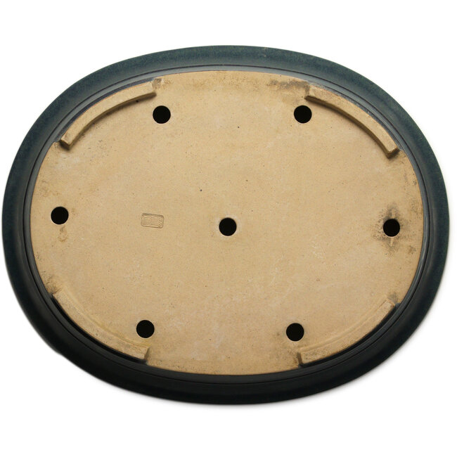 Ovale groene bonsaipot van Seizan (Reihou, Kataoka Katsushi, meester Seizan oven) - 495 x 398 x 120 mm