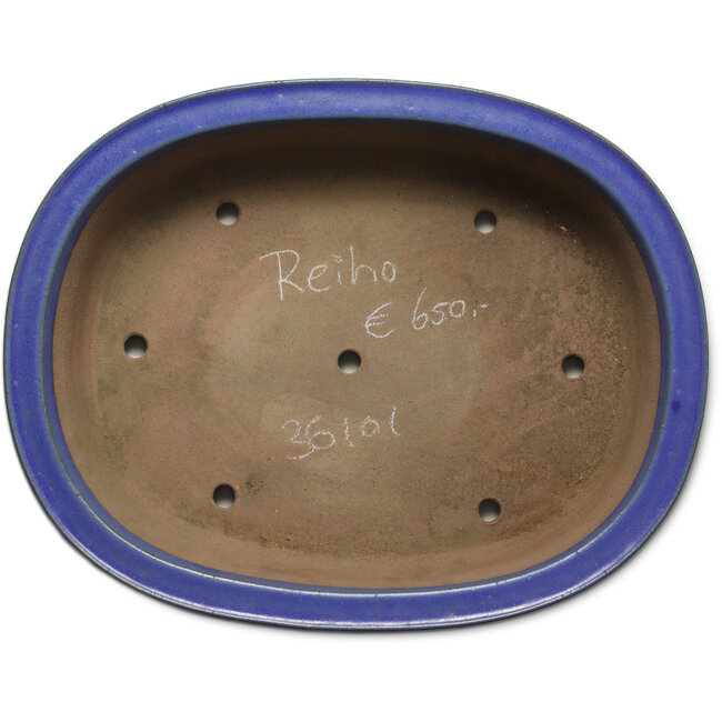 Pot à bonsaï ovale bleu par Seizan (Reihou, Kataoka Katsushi, maître four Seizan) - 472 x 370 x 104 mm