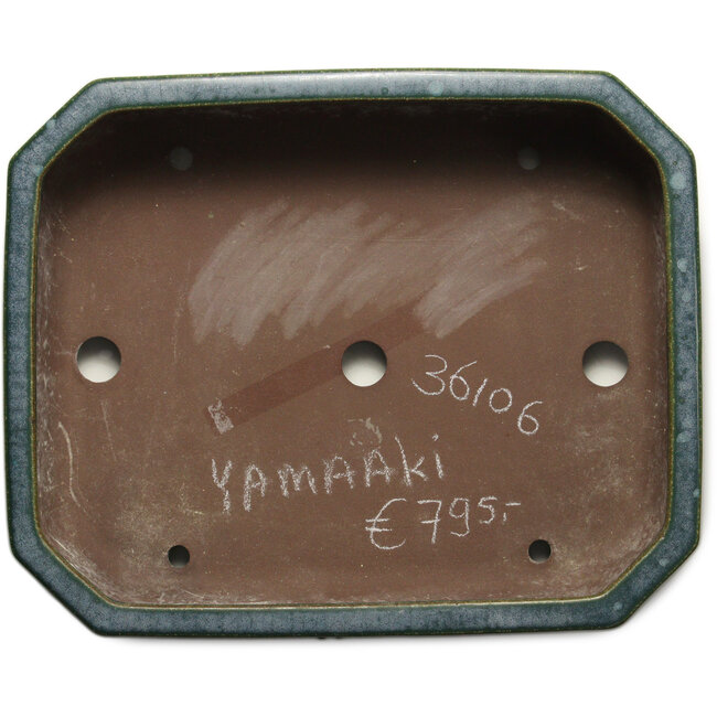 Maceta rectangular para bonsái verde de Yamaaki Toshio (tercera generación) - 432 x 353 x 120 mm