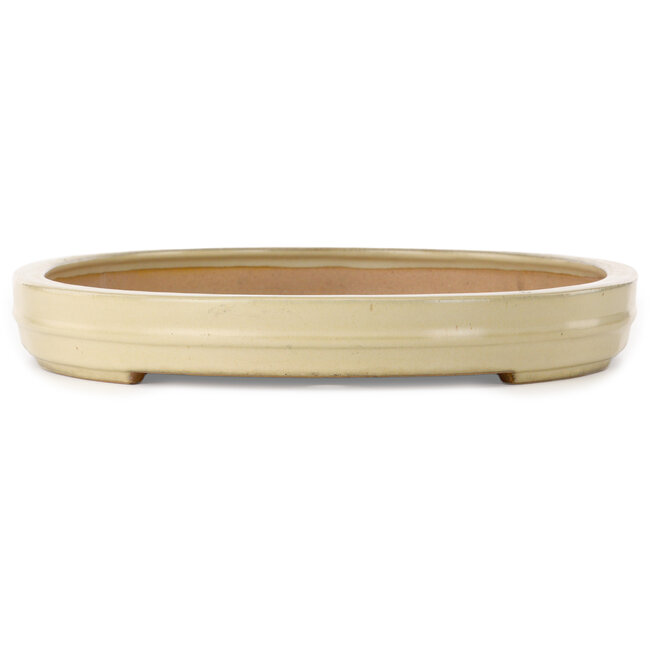 Oval beige bonsai pot by Seizan (Reihou, Kataoka Katsushi, master Seizan kiln) - 520 x 370 x 48 mm