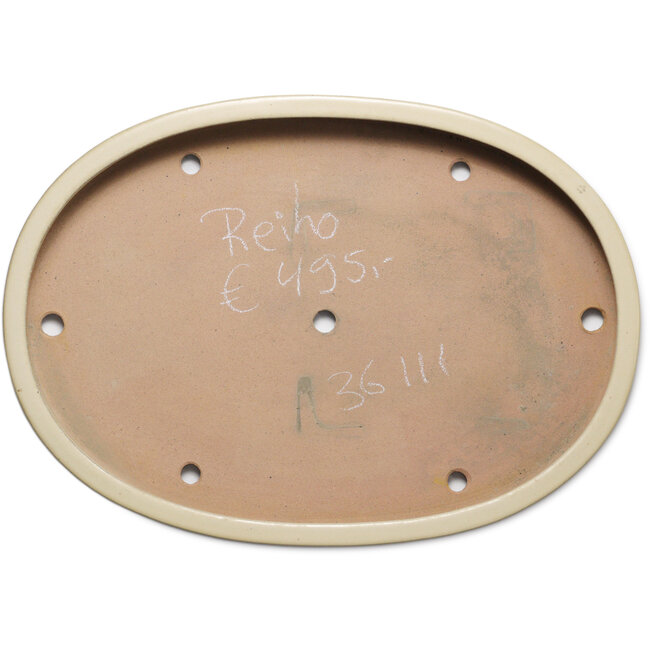 Ovale beige bonsaipot van Seizan (Reihou, Kataoka Katsushi, meester Seizan oven) - 520 x 370 x 48 mm