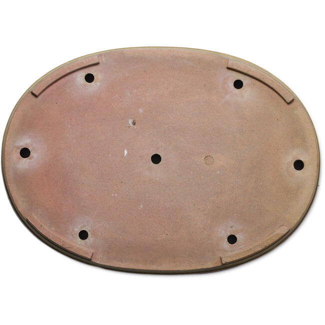 Oval beige bonsai pot by Seizan (Reihou, Kataoka Katsushi, master Seizan kiln) - 562 x 402 x 52 mm