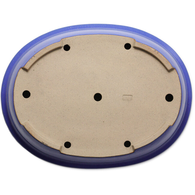 Ovale blauwe bonsaipot van Seizan (Reihou, Kataoka Katsushi, meester Seizan oven) - 462 x 355 x 108 mm