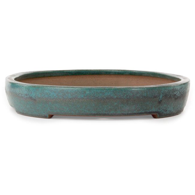 Oval green bonsai pot by Seizan (Reihou, Kataoka Katsushi, master Seizan kiln) - 525 x 370 x 63 mm
