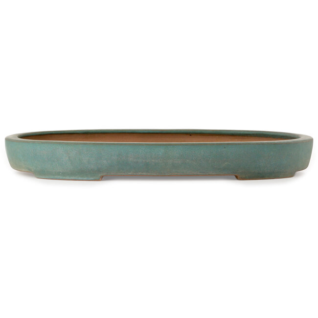 Oval green bonsai pot by Seizan (Reihou, Kataoka Katsushi, master Seizan kiln) - 565 x 420 x 65 mm