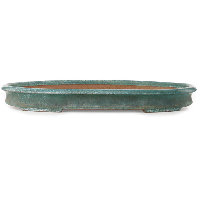 Oval green bonsai pot by Seizan (Reihou, Kataoka Katsushi, master Seizan kiln) - 580 x 410 x 65 mm