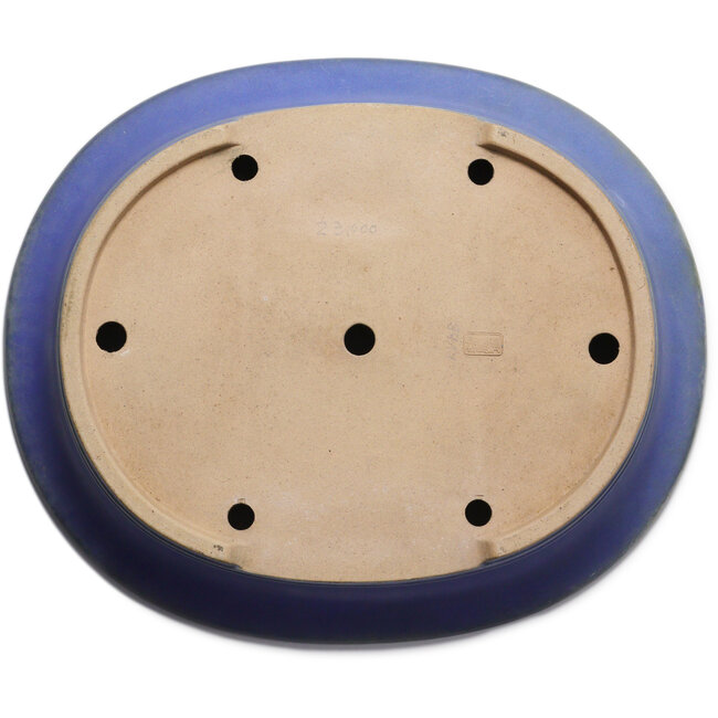 Oval blue bonsai pot by Seizan (Reihou, Kataoka Katsushi, master Seizan kiln) - 432 x 368 x 95 mm