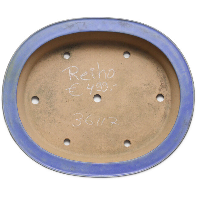 Ovale blauwe bonsaipot van Seizan (Reihou, Kataoka Katsushi, meester Seizan oven) - 432 x 368 x 95 mm