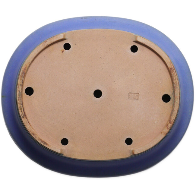 Oval blue bonsai pot by Seizan (Reihou, Kataoka Katsushi, master Seizan kiln) - 432 x 376 x 95 mm