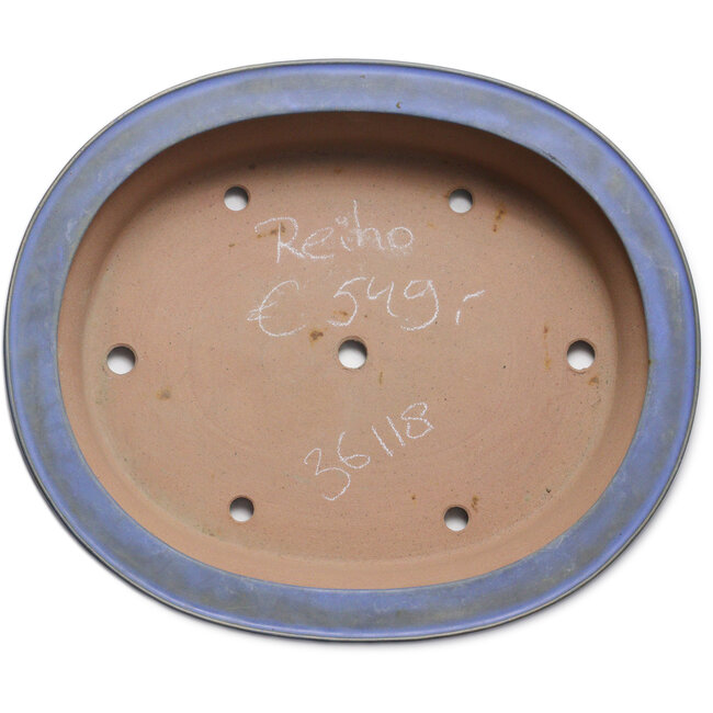 Maceta ovalada para bonsái azul de Seizan (Reihou, Kataoka Katsushi, maestro del horno Seizan) - 432 x 376 x 95 mm