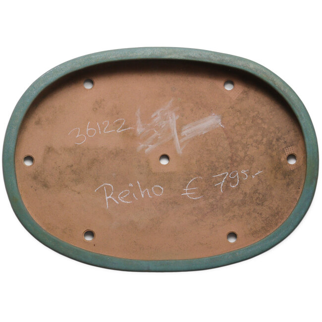 Oval green bonsai pot by Seizan (Reihou, Kataoka Katsushi, master Seizan kiln) - 565 x 420 x 65 mm