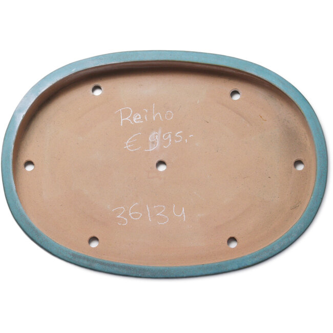 Ovaler grüner Bonsaitopf von Seizan (Reihou, Kataoka Katsushi, Meister Seizan-Ofen) – 580 x 410 x 65 mm