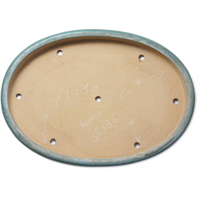 Pot à bonsaï ovale vert par Seizan (Reihou, Kataoka Katsushi, maître four Seizan) - 630 x 460 x 80 mm