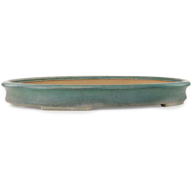 Oval green bonsai pot by Seizan (Reihou, Kataoka Katsushi, master Seizan kiln) - 630 x 460 x 80 mm