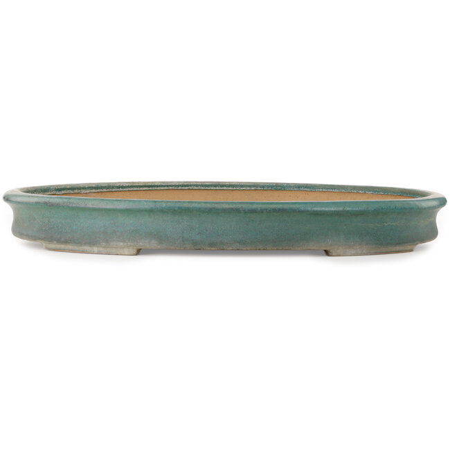 Oval green bonsai pot by Seizan (Reihou, Kataoka Katsushi, master Seizan kiln) - 630 x 460 x 80 mm