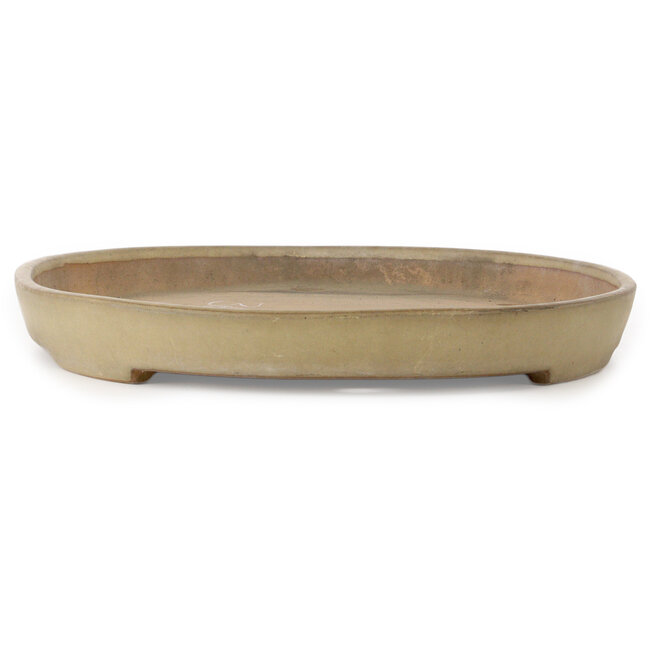 Oval beige bonsai pot by Seizan (Reihou, Kataoka Katsushi, master Seizan kiln) - 552 x 350 x 40 mm
