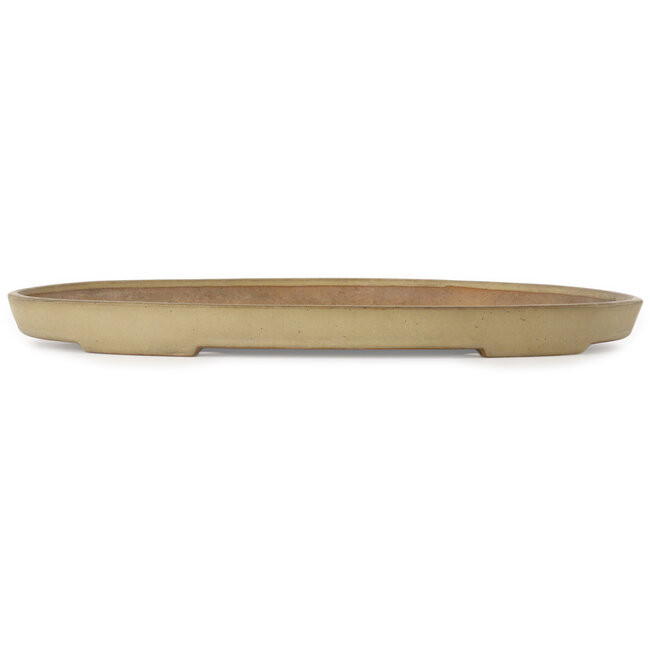 Oval beige bonsai pot by Seizan (Reihou, Kataoka Katsushi, master Seizan kiln) - 552 x 350 x 40 mm