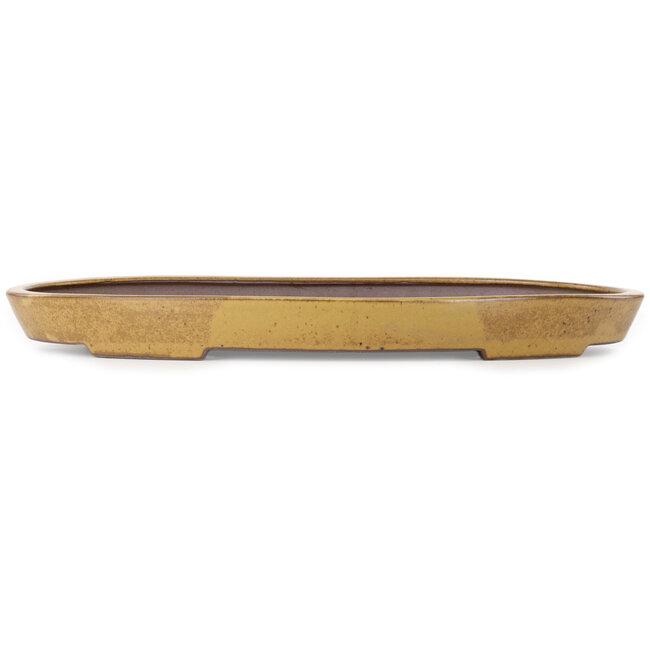 Oval light brown bonsai pot by Seizan (Reihou, Kataoka Katsushi, master Seizan kiln) - 545 x 350 x 52 mm