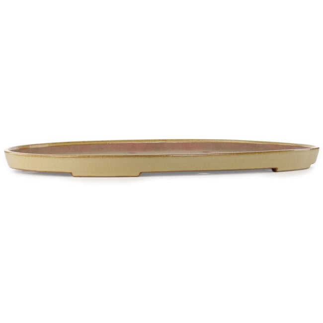 Oval beige bonsai pot by Seizan (Reihou, Kataoka Katsushi, master Seizan kiln) - 700 x 440 x 45 mm