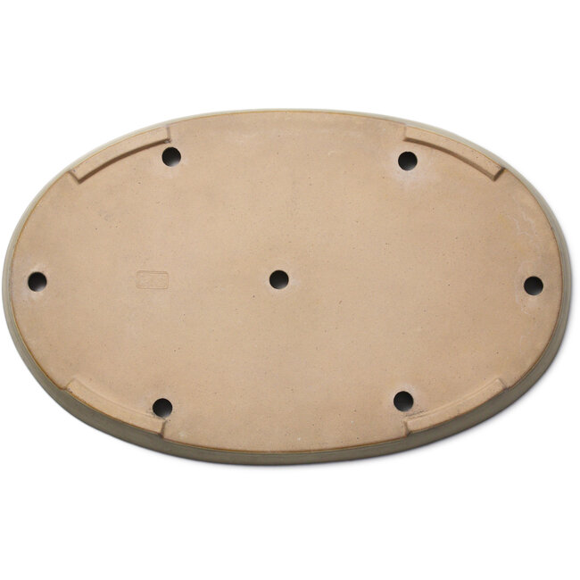 Oval beige bonsai pot by Seizan (Reihou, Kataoka Katsushi, master Seizan kiln) - 552 x 350 x 40 mm