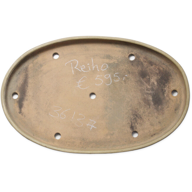 Pot à bonsaï ovale beige par Seizan (Reihou, Kataoka Katsushi, maître four Seizan) - 552 x 350 x 40 mm