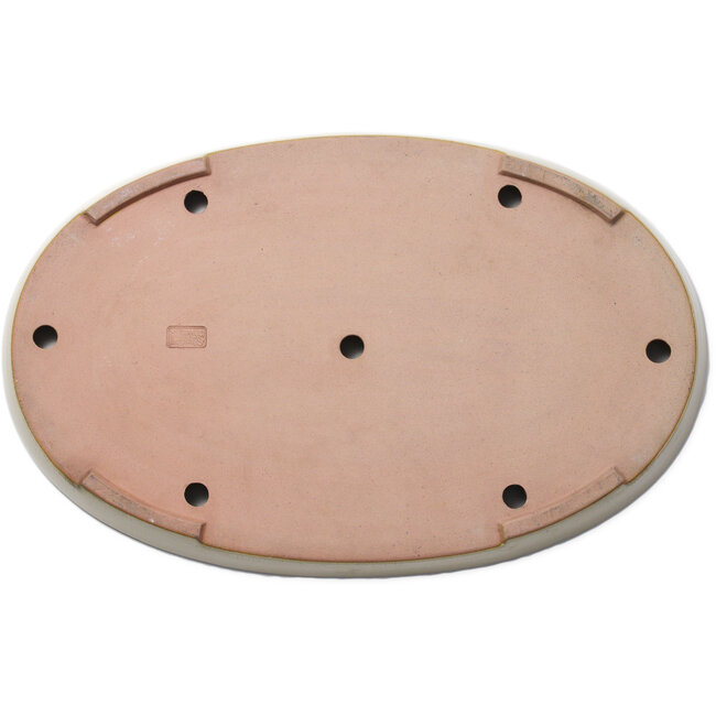 Oval beige bonsai pot by Seizan (Reihou, Kataoka Katsushi, master Seizan kiln) - 552 x 350 x 40 mm