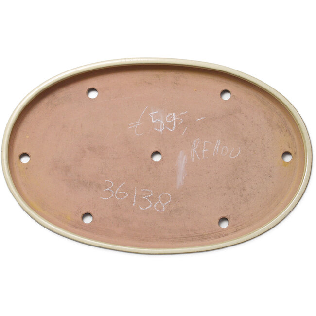Maceta ovalada para bonsái beige de Seizan (Reihou, Kataoka Katsushi, maestro del horno Seizan) - 552 x 350 x 40 mm