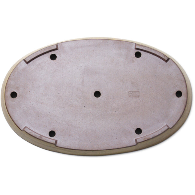 Oval light brown bonsai pot by Seizan (Reihou, Kataoka Katsushi, master Seizan kiln) - 545 x 350 x 52 mm