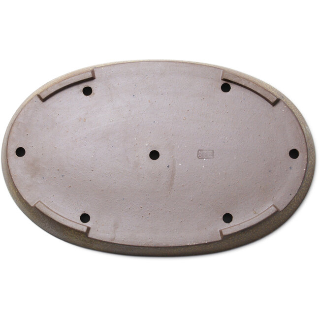 Oval light brown bonsai pot by Seizan (Reihou, Kataoka Katsushi, master Seizan kiln) - 600 x 385 x 55 mm