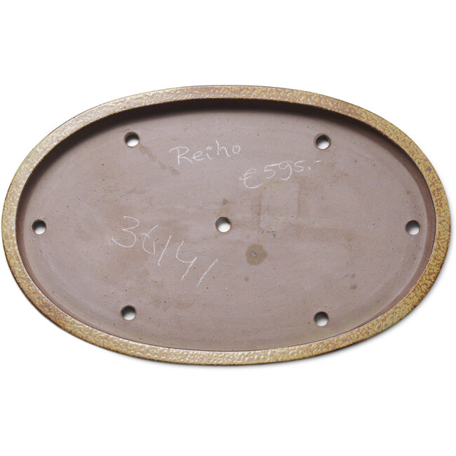 Oval light brown bonsai pot by Seizan (Reihou, Kataoka Katsushi, master Seizan kiln) - 600 x 385 x 55 mm