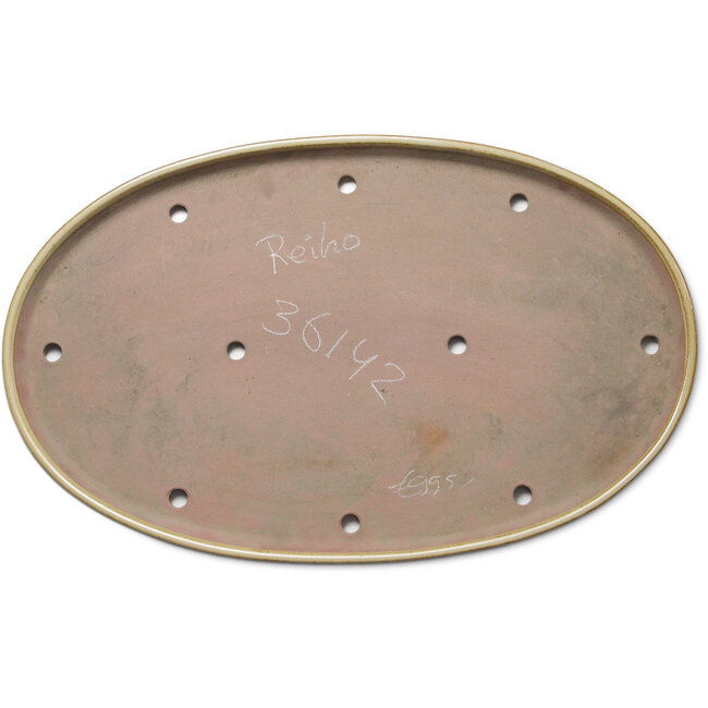 Oval beige bonsai pot by Seizan (Reihou, Kataoka Katsushi, master Seizan kiln) - 700 x 440 x 45 mm