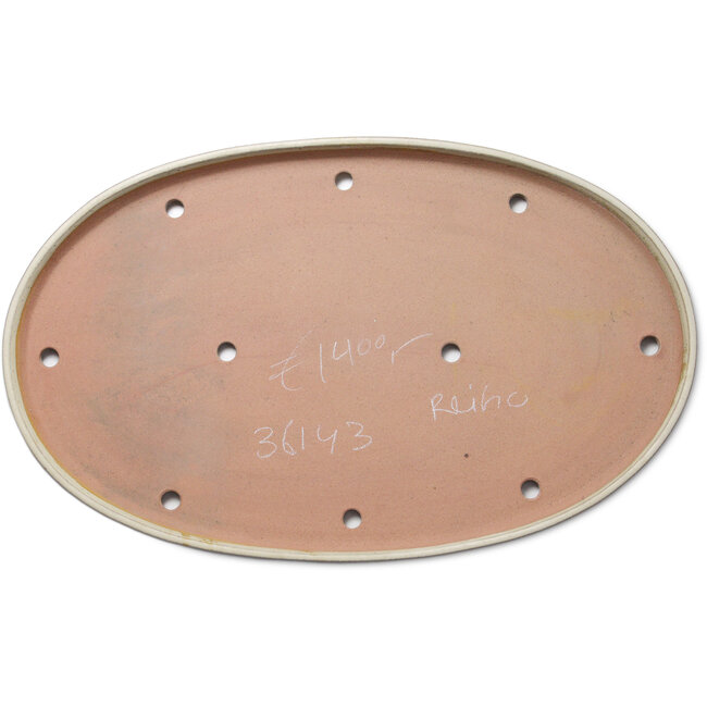 Oval beige bonsai pot by Seizan (Reihou, Kataoka Katsushi, master Seizan kiln) - 495 x 420 x 100 mm