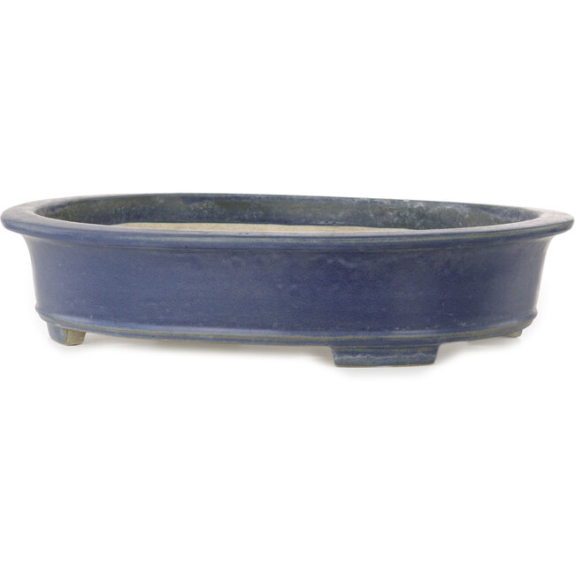 Oval blue bonsai pot by Terahata Satomi Mazan - 535 x 473 x 110 mm