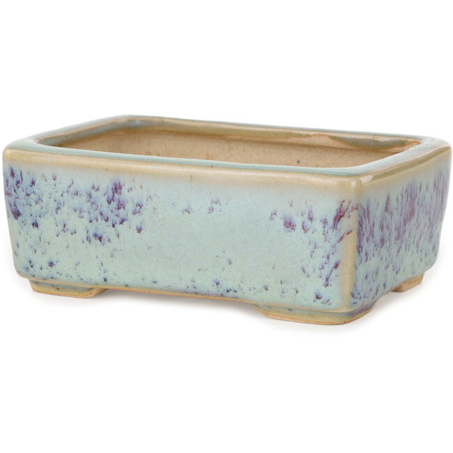 Rectangular blue and purple bonsai pot by Eime Yozan - 113 x 83 x 42 mm