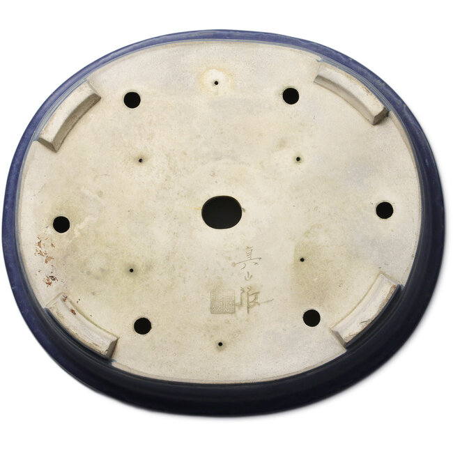 Ovale blauwe bonsaipot van Terahata Satomi Mazan - 535 x 473 x 110 mm