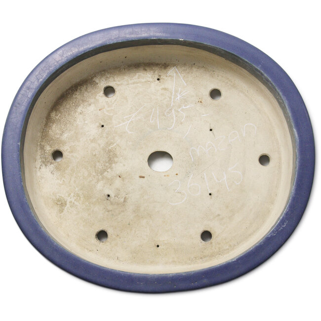 Maceta ovalada para bonsái azul de Terahata Satomi Mazan - 535 x 473 x 110 mm