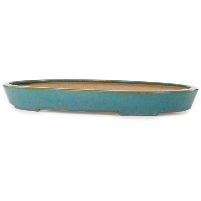 Maceta ovalada para bonsái verde de Seizan (Reihou, Kataoka Katsushi, maestro del horno Seizan) - 465 x 300 x 55 mm