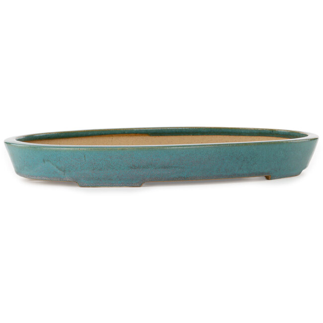 Oval green bonsai pot by Seizan (Reihou, Kataoka Katsushi, master Seizan kiln) - 465 x 300 x 55 mm