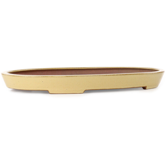 Ovaler beiger Bonsai-Topf von Seizan (Reihou, Kataoka Katsushi, Meister Seizan-Ofen) – 485 x 310 x 48 mm